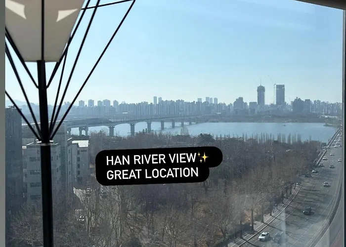 Open3-hongik Hapjeong Station 2 Minutes-luxury Style-panoramic River View-queen Bed For 2 People-comfortable Sofa Interior Сеул